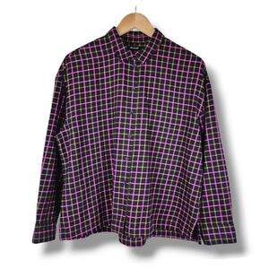 Madewell Button Up Plaid Flannel Shirt Boxy Loose Fit Crop Top Blouse Size M